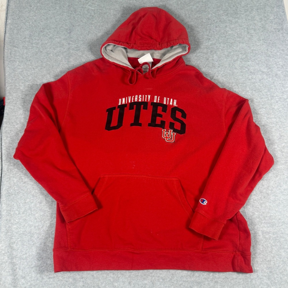 Champion University of Utah Utes Hoodie Red Mens XL Pullover Sweatshirt NCAA - Picture 1 of 9